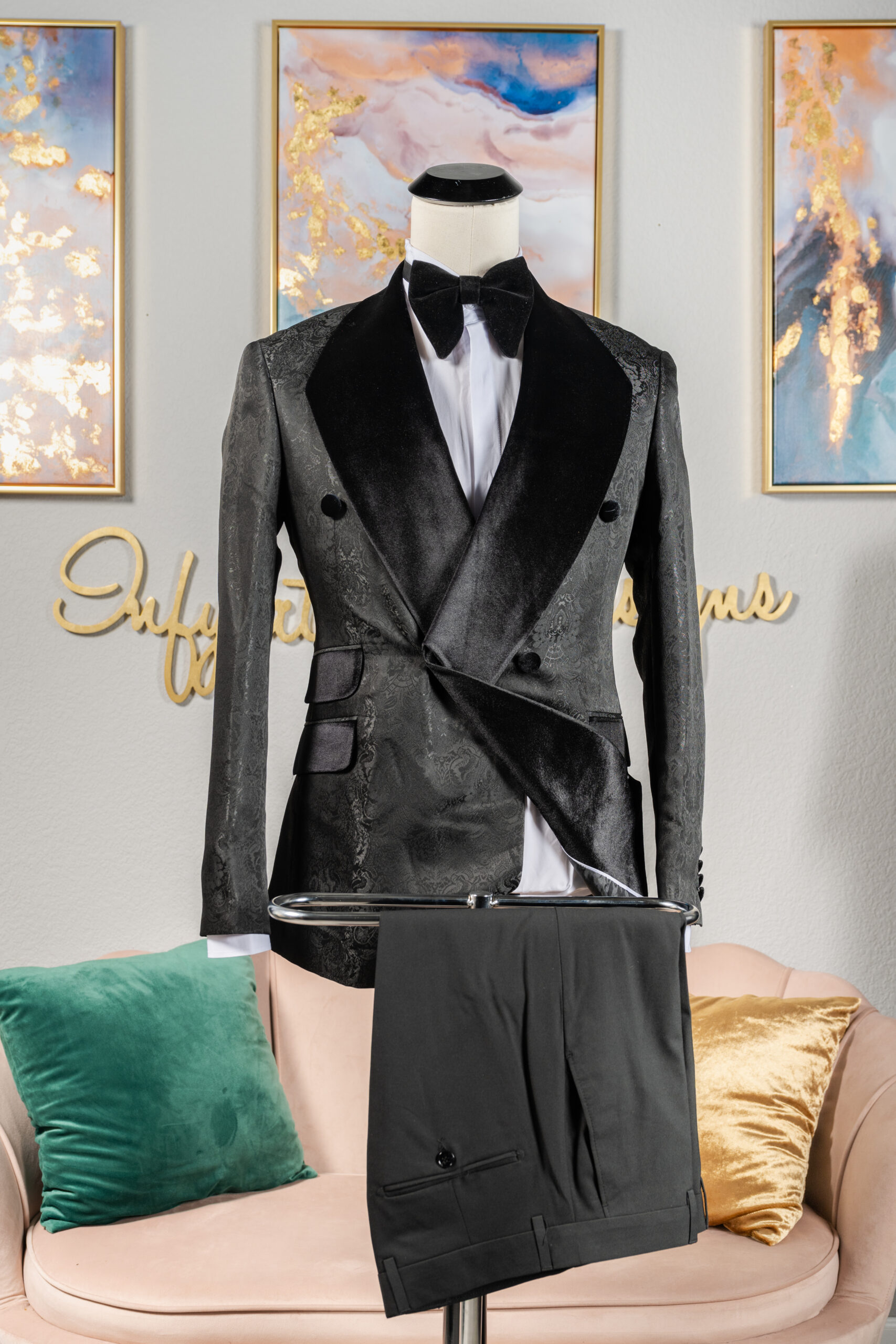 Black Floral Tuxedo with black Shawl Lapel – infynitedesigns